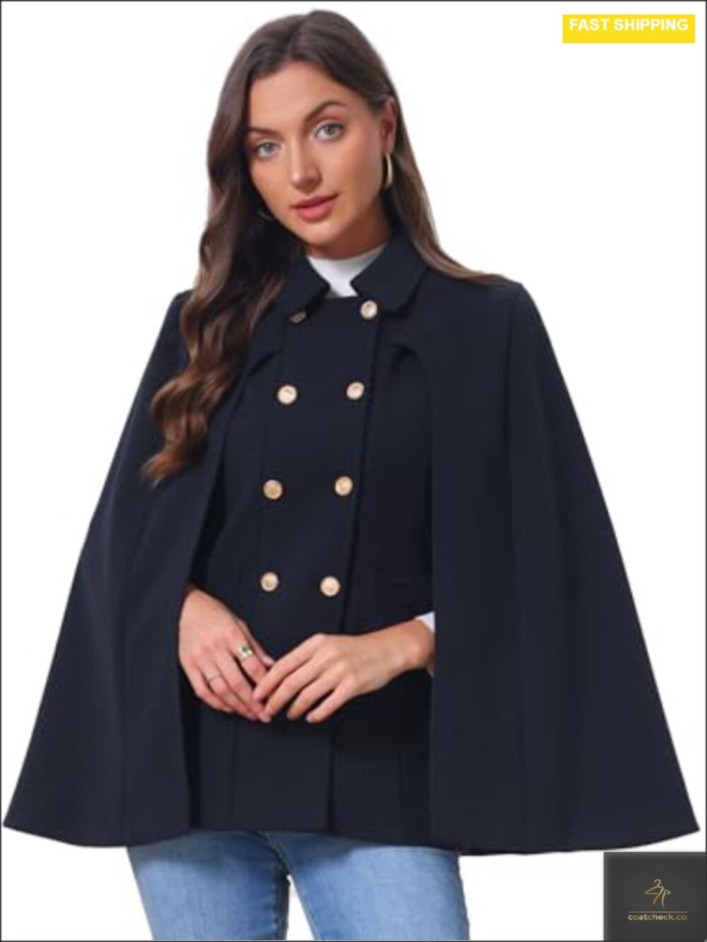 Vintage Double Breasted Cape Coat Women Winter Peter Pan Collar